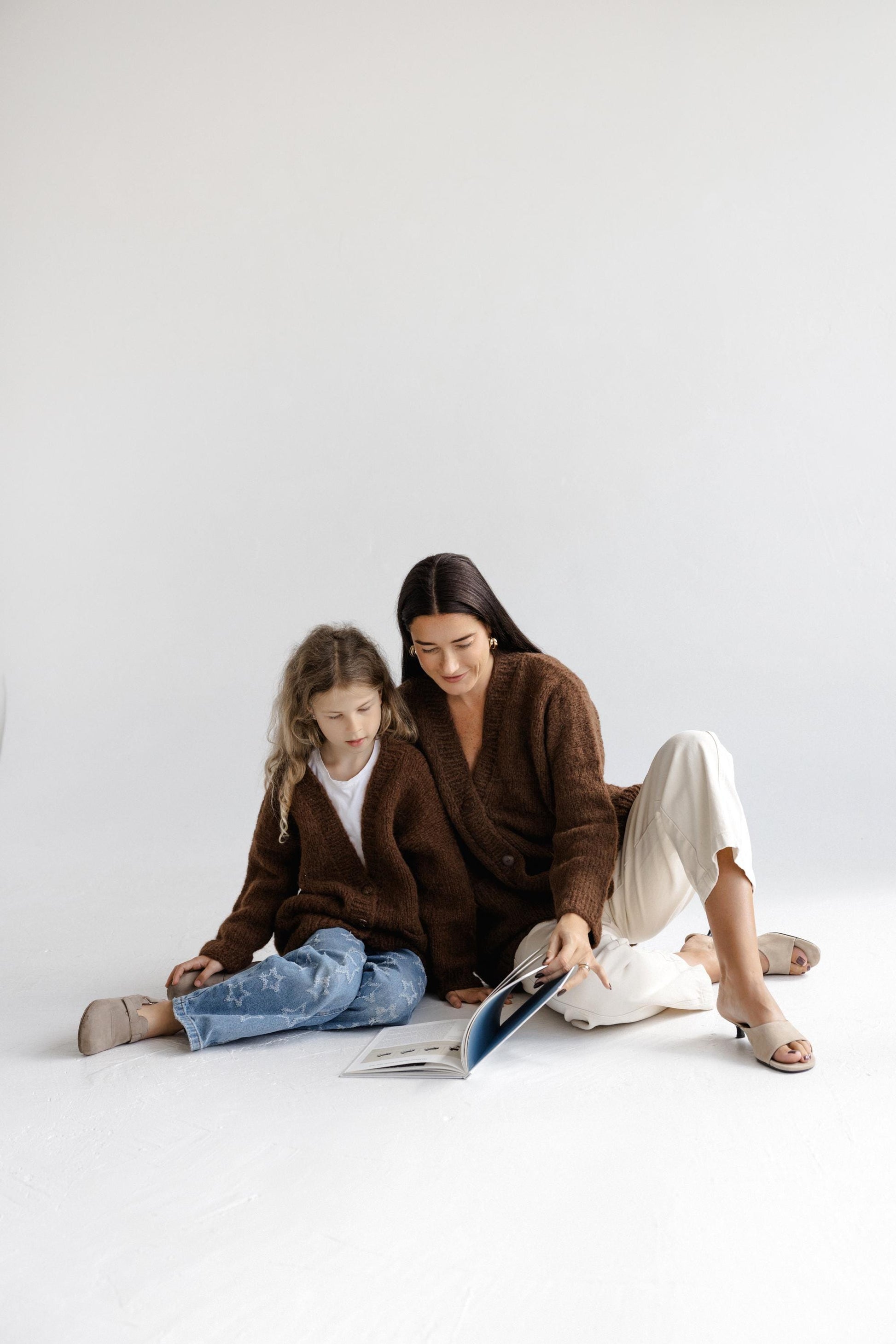 Matching Mommy and Me Cable Knit Cardigans, Brown Me & Mini Me, Mother And Daughter Matching Cardigans With Buttons and Pockets, Family Gift