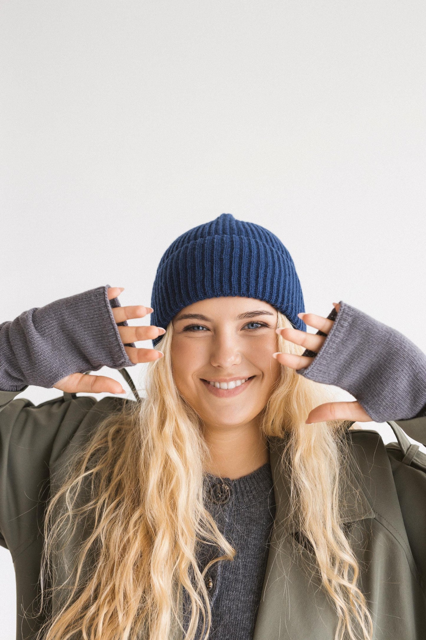 White Knitted Merino Wool And Cashmere Fall Winter Accessories, Long Ribbed Knit Women's Scarf, Hat And Fingerless Mittens,Perfect Gift Idea