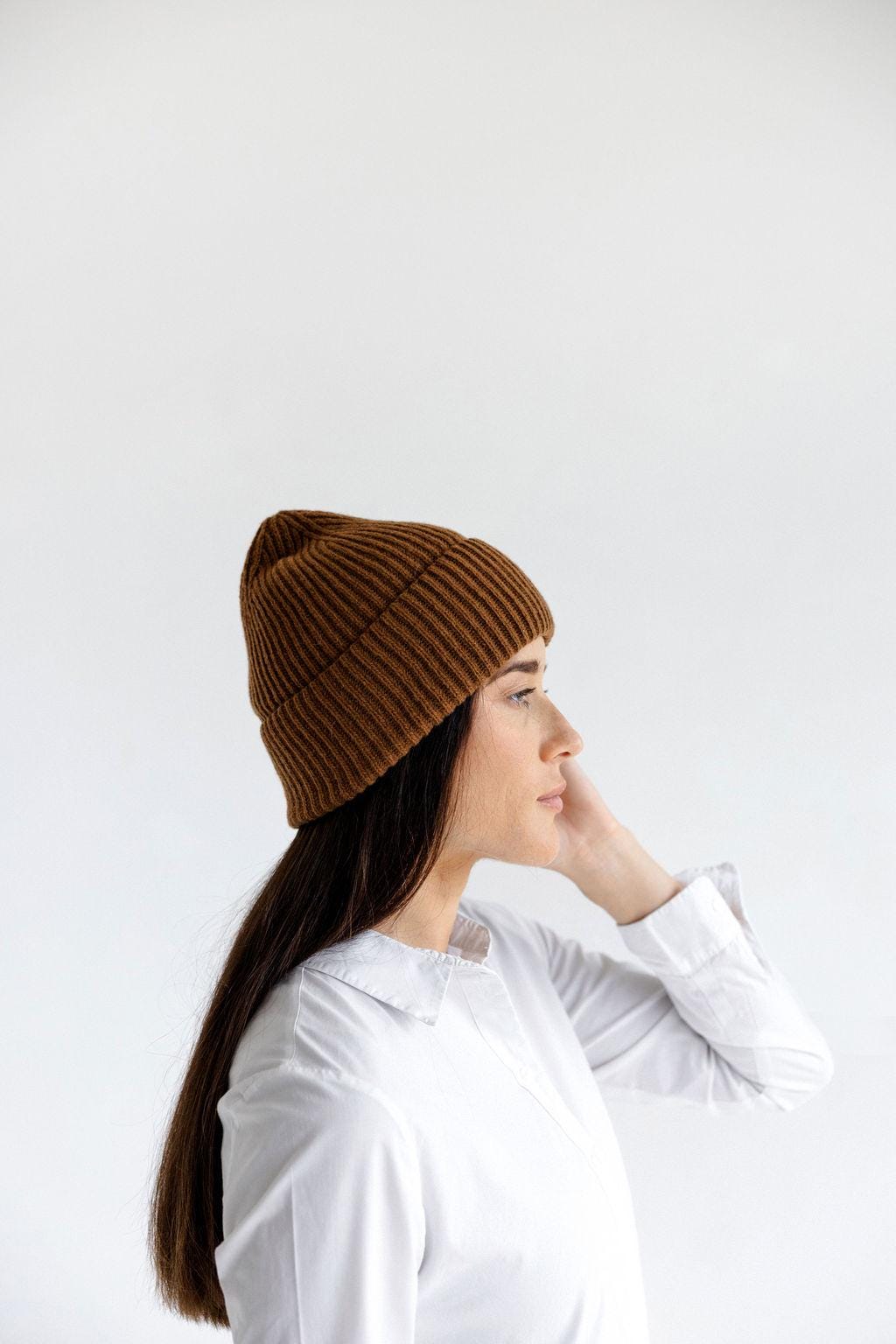 Orange Ribbed Knit Merino Wool Women's Fall Winter Hat