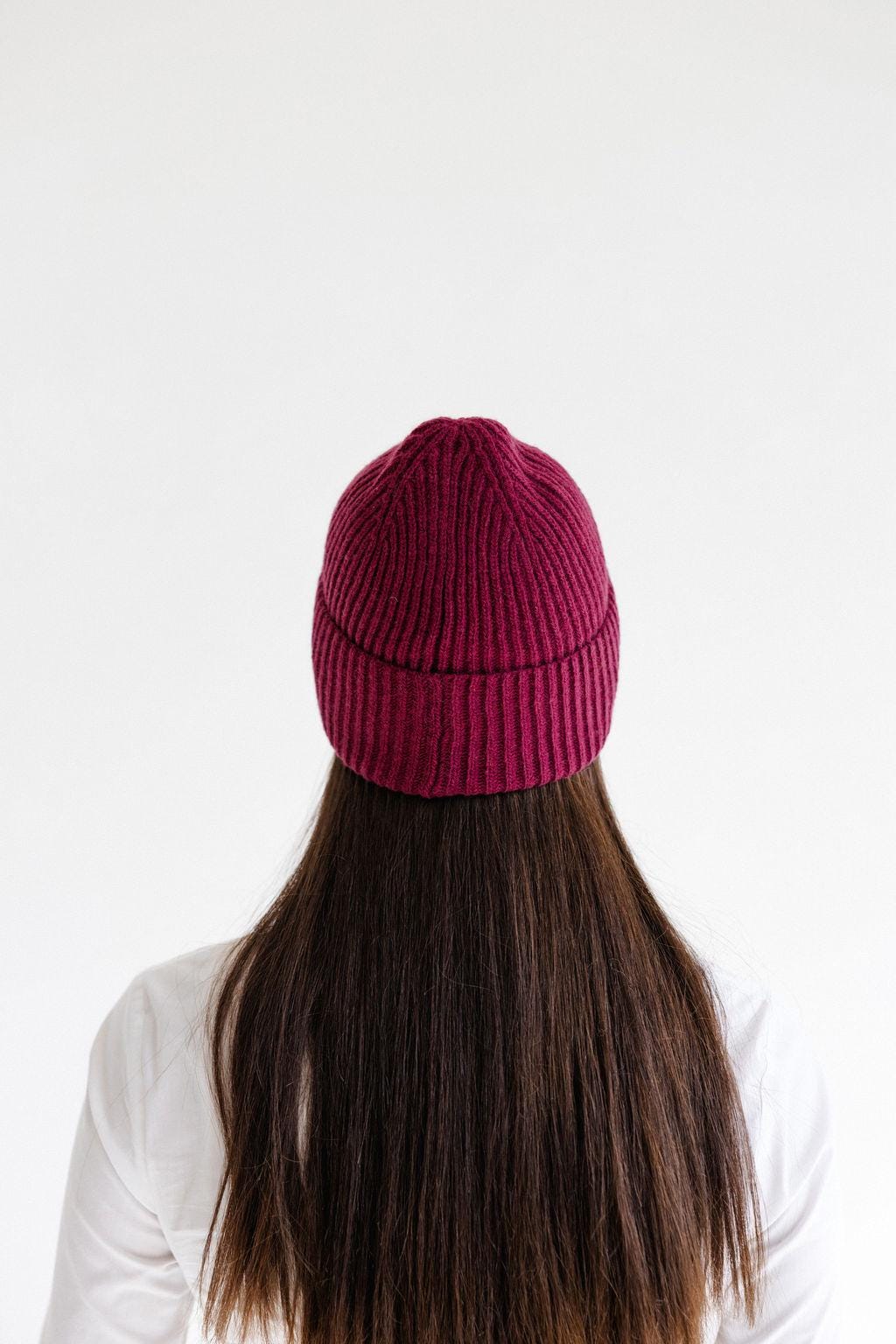 Light beige Ribbed Knit Merino Wool Women's Fall Winter Hat