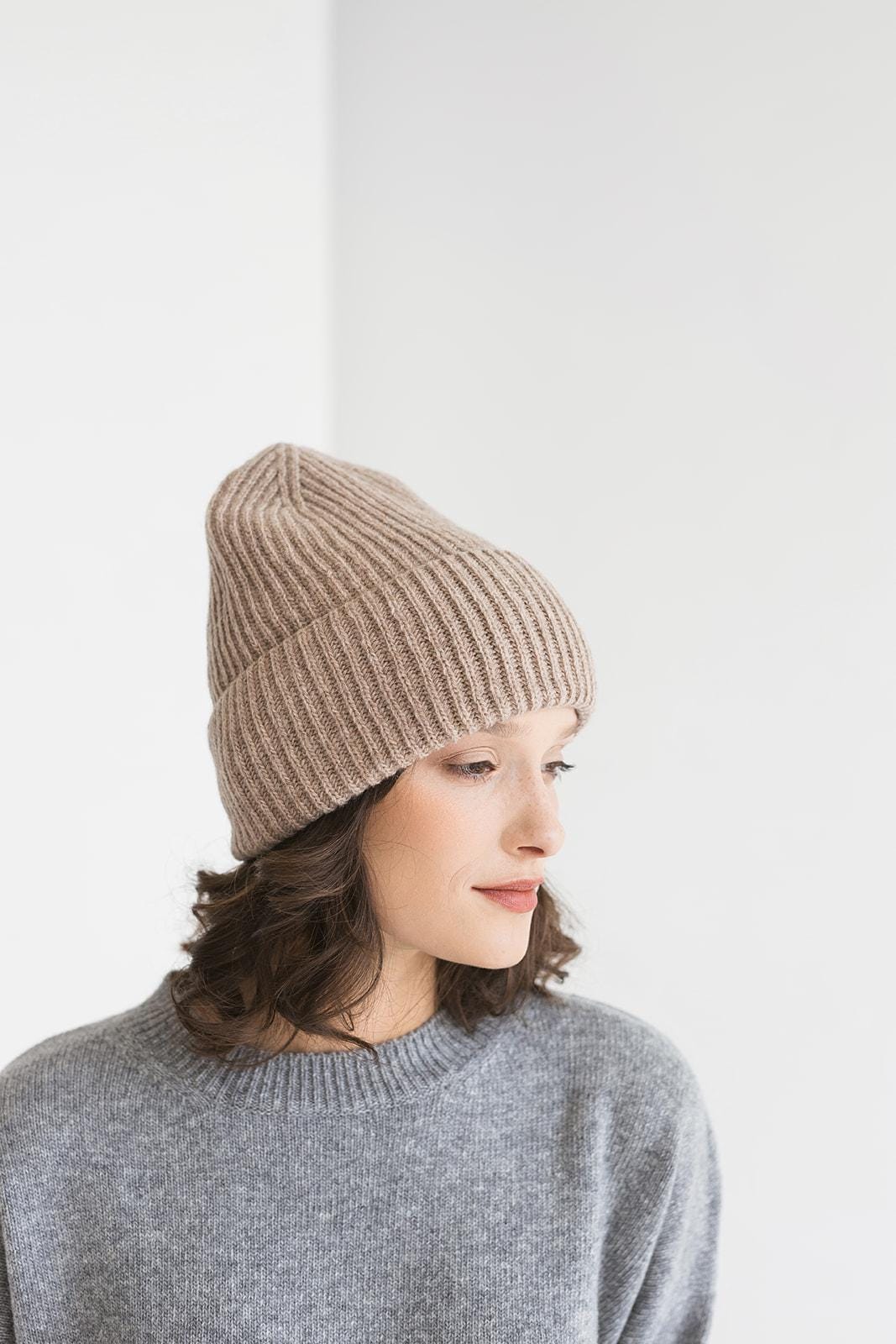 Orange Ribbed Knit Merino Wool Women's Fall Winter Hat