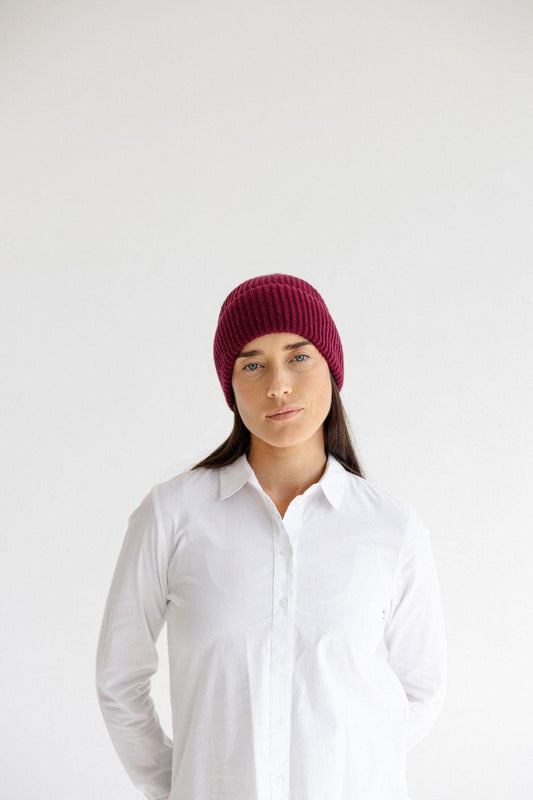 Bordeaux Ribbed Knit Merino Wool Women's Fall Winter Hat