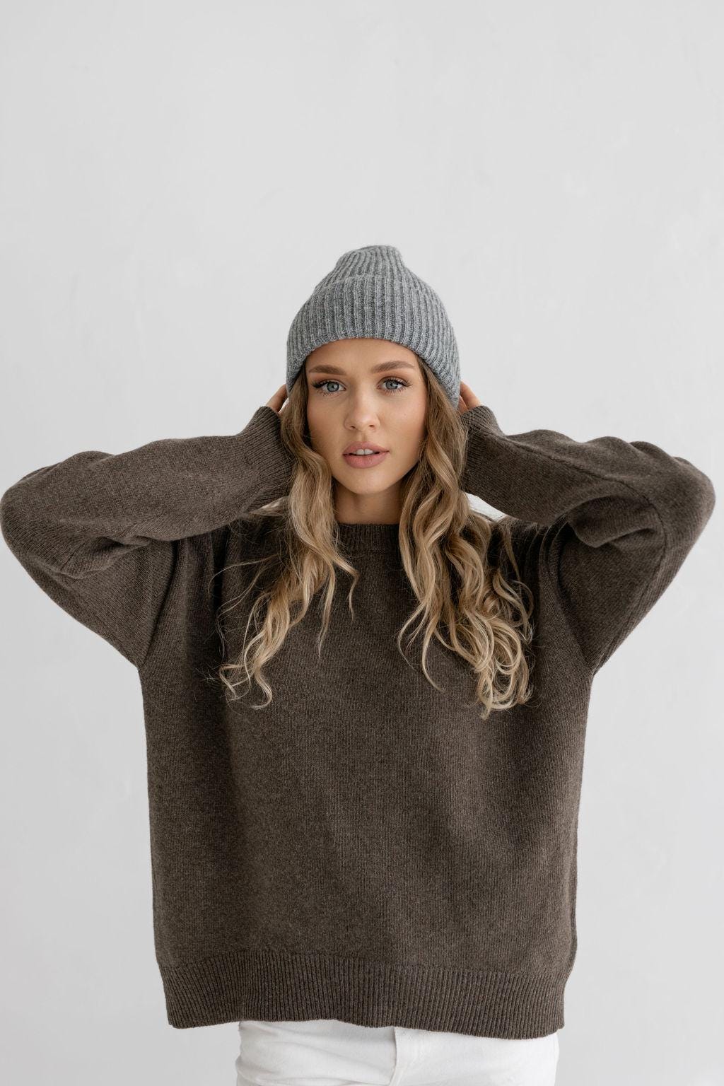 Orange Ribbed Knit Merino Wool Women's Fall Winter Hat