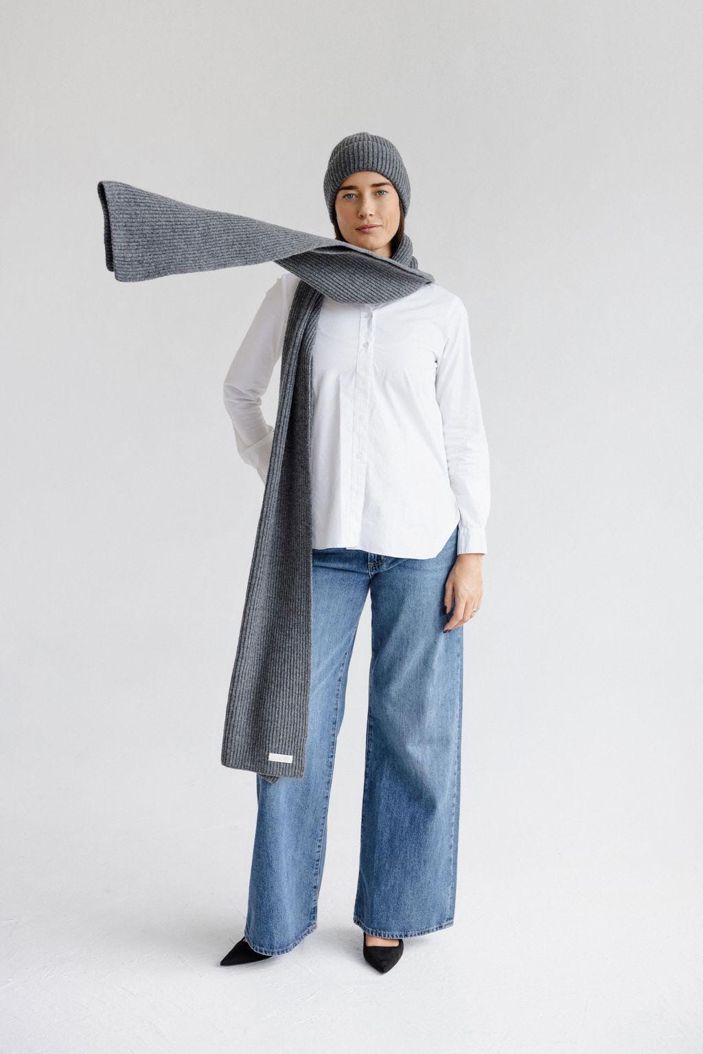 Long Soft Beige Ribbed Knit Merino Wool Women's Scarf And Hat Set, Camel Knitted Fall Winter Neck Warmer And Beanie Set, Gift For Girlfriend