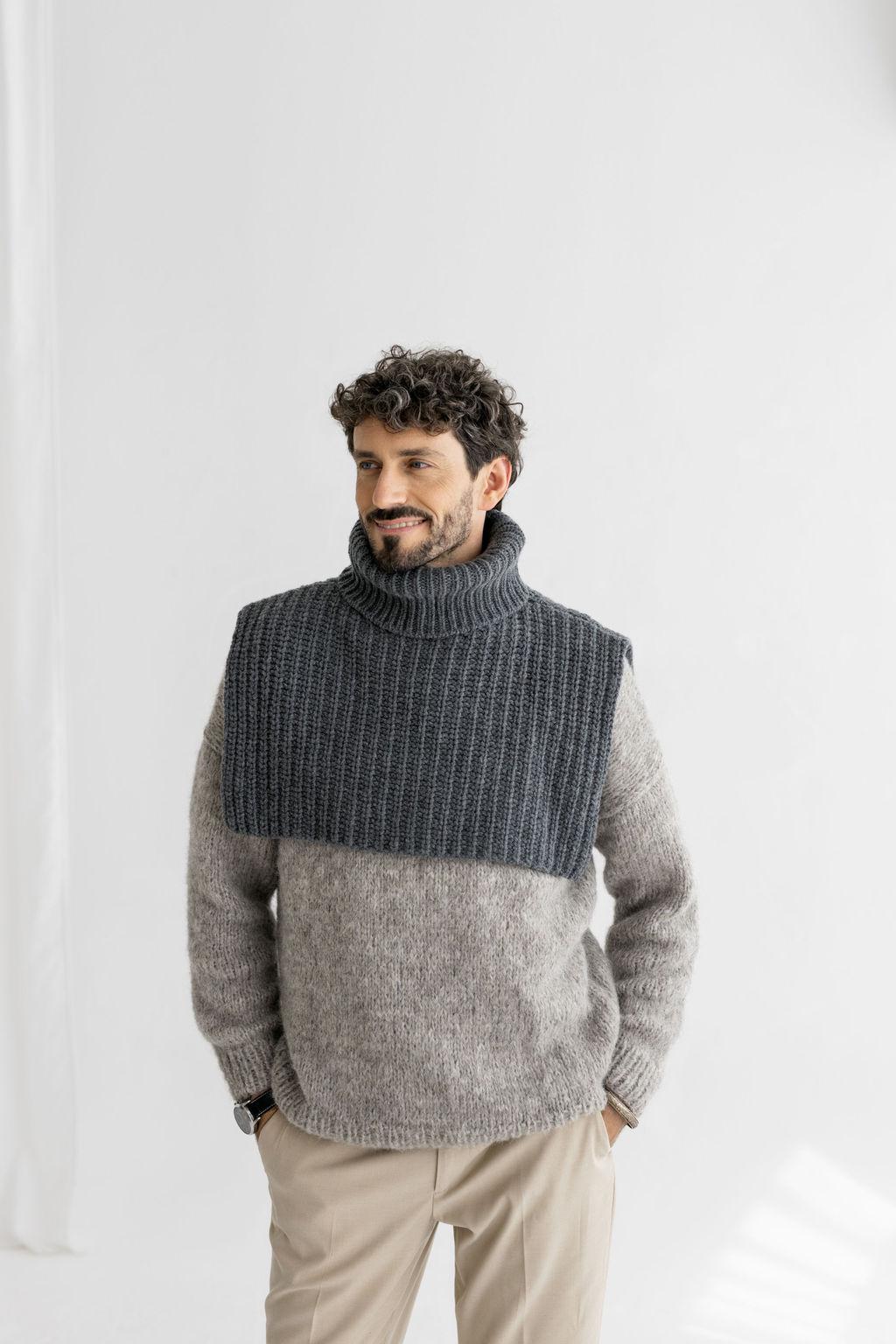 Chunky Knit Beige Merino Wool Men's Neck Warmer, Warm Camel Ribbed Knitted Minimal Fall Winter Scarf, Taupe Unisex Neck Wrap, Gift For Him