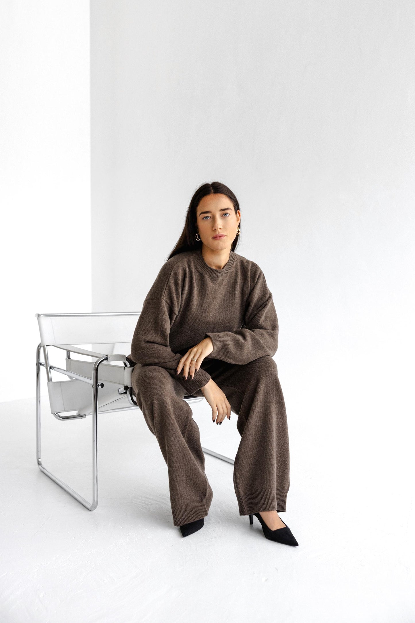 Brown Knitted Merino Wool Sweater For Women, Coffee Brown Oversized Women's Knit Minimalist Pullover With Longer Back, Jumper For Her, Gift