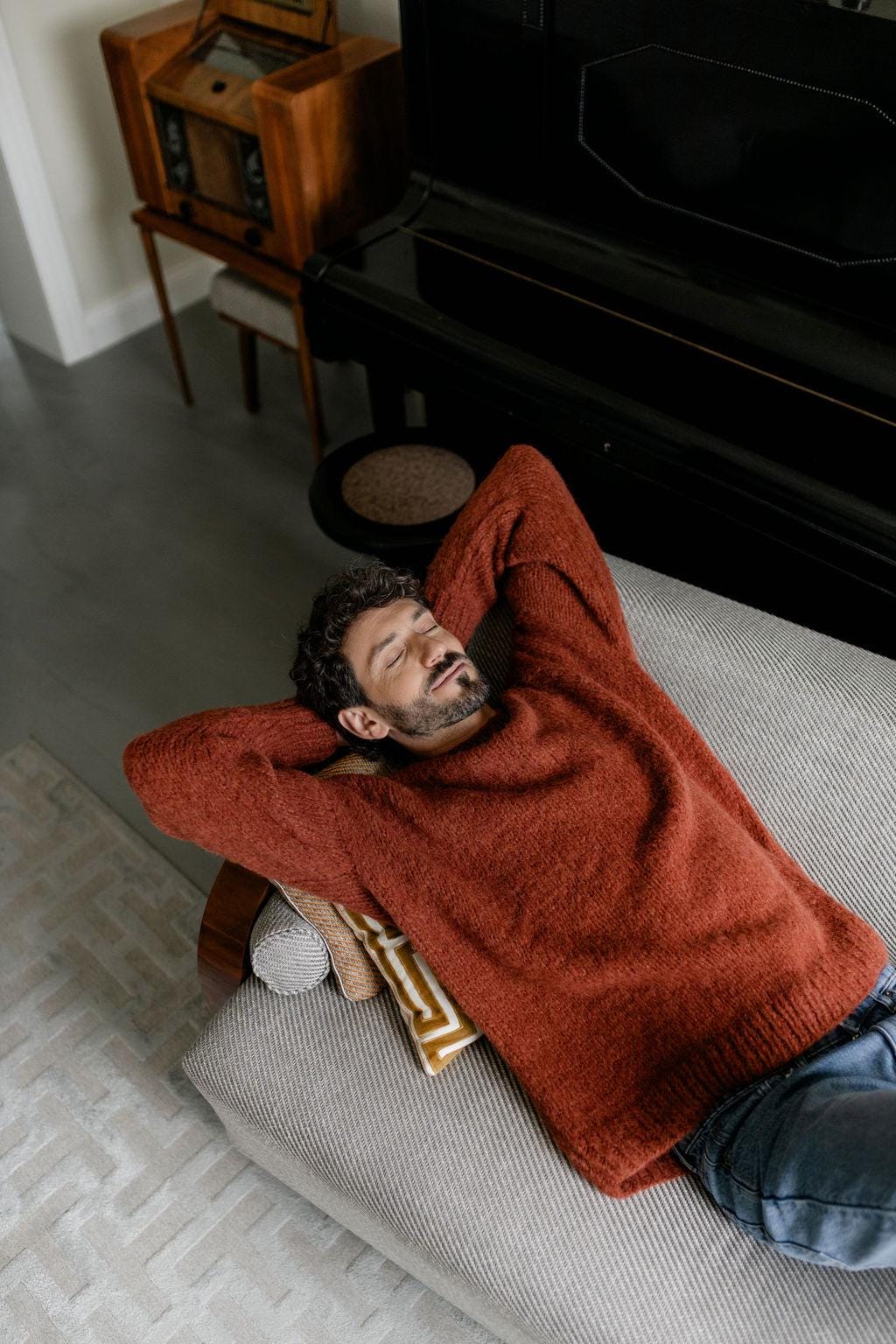 Rust Chunky Knitted Alpaca Wool And Silk Blend Handmade Sweater For Men, Thick And Soft Woolen Knit Winter Men's Jumper, Pullover Gift