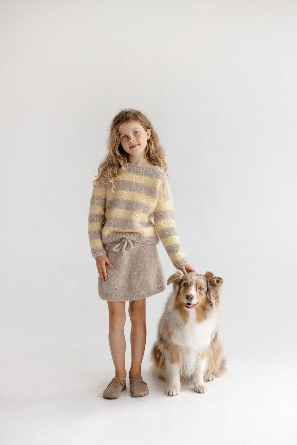 Handmade Striped Yellow and Beige Alpaca And Silk Blend Knitted Kids Sweater, Boy Knit Pullover, Toddler Jumper