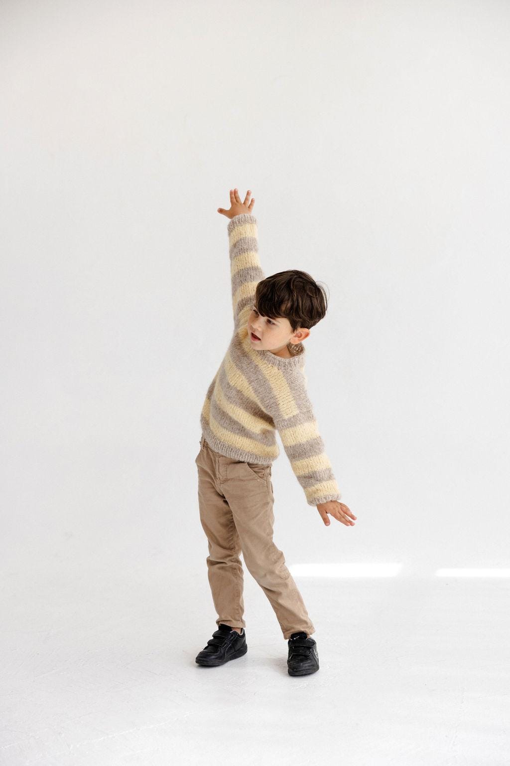 Handmade Striped Yellow and Beige Alpaca And Silk Blend Knitted Kids Sweater, Boy Knit Pullover, Toddler Jumper