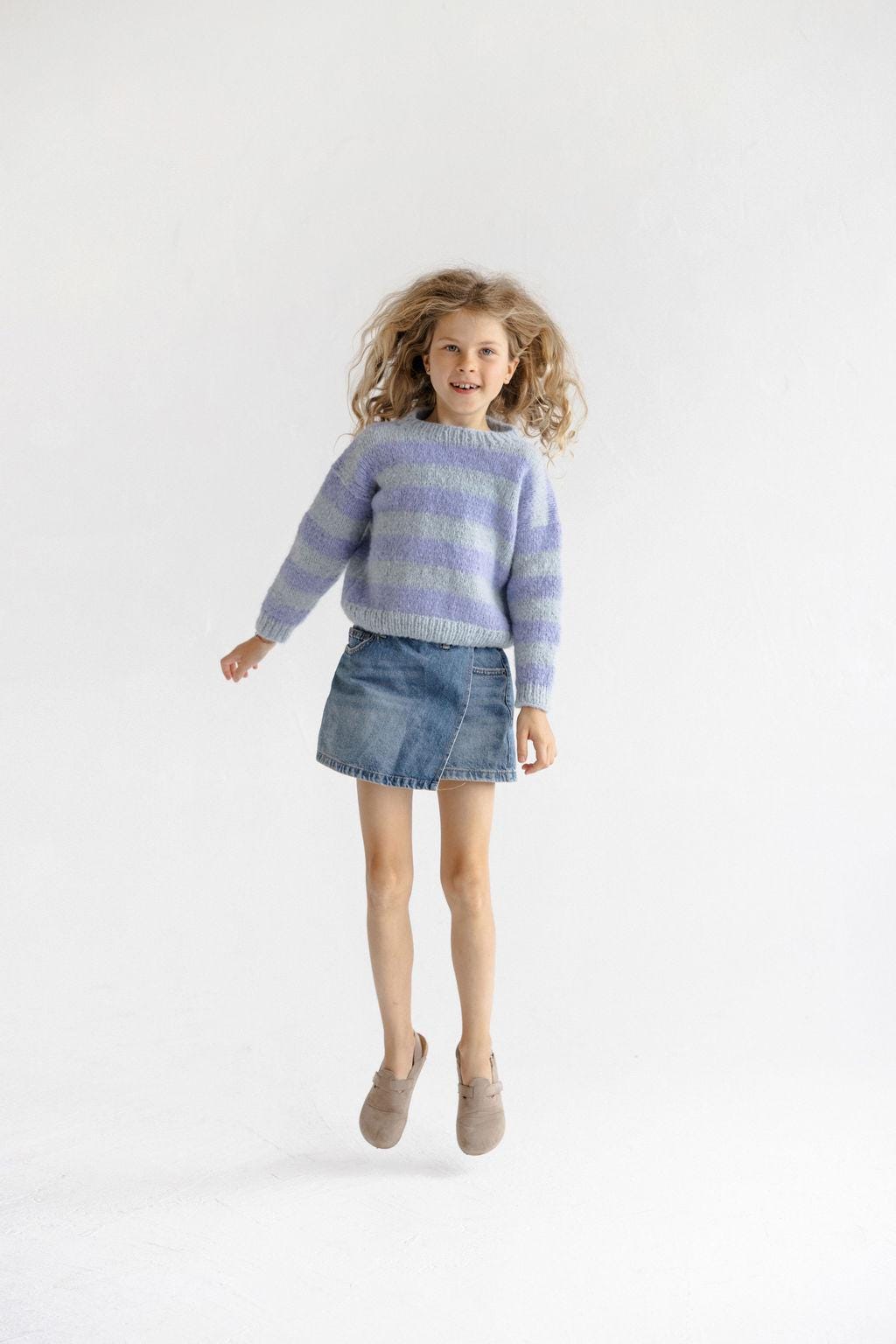 Handmade Striped Yellow and Beige Alpaca And Silk Blend Knitted Kids' Sweater, Matching Brother And Sister Knit Pullover, Toddler Jumper