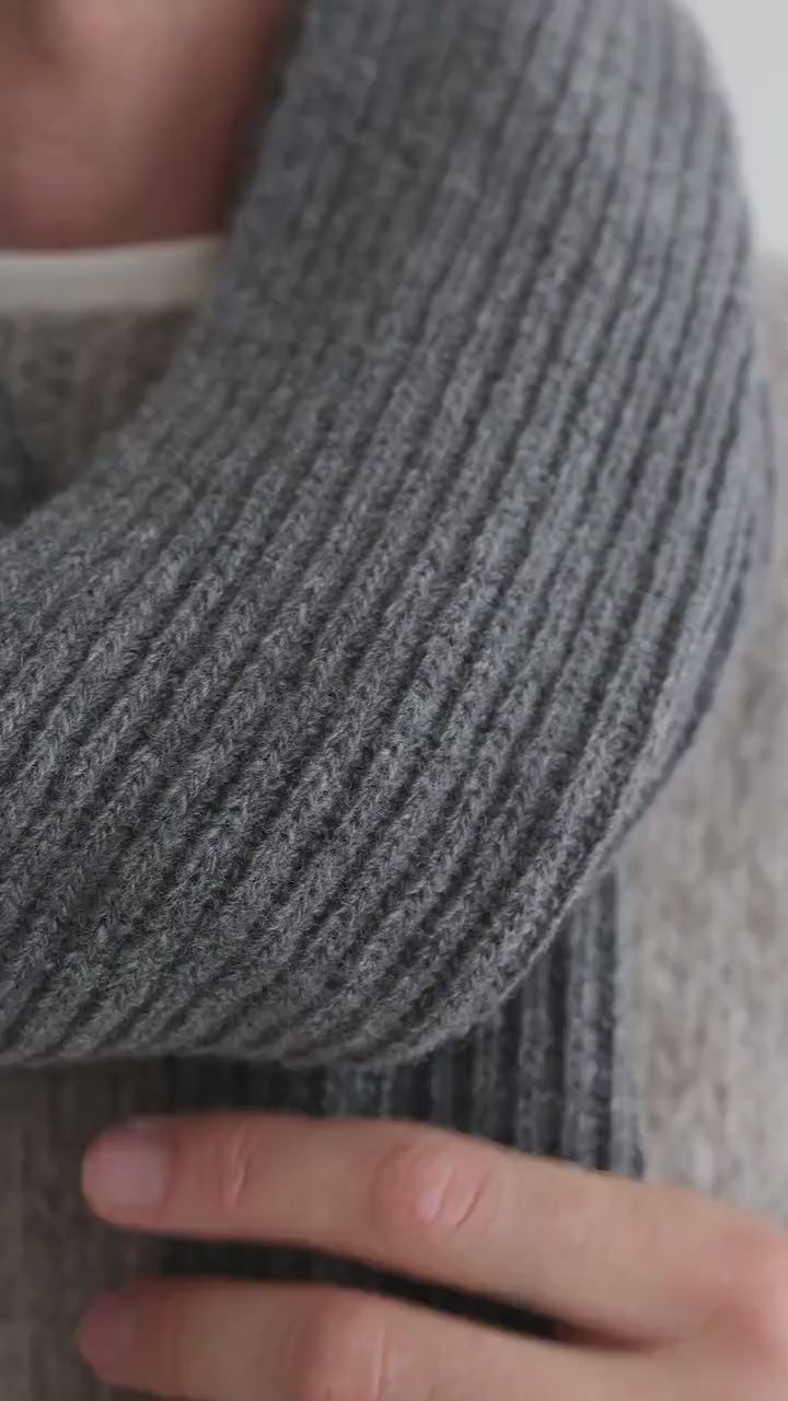 Beige Knit Merino Wool Winter Scarf