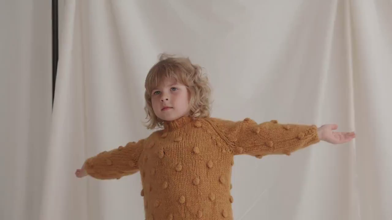 Yellow Cable Knit Kids Popcorn Sweater, Soft Mustard Toddler Pullover, Alpaca Wool Bubbles Jumper, Curry Knitted Baby Sweater, Girls Sweater