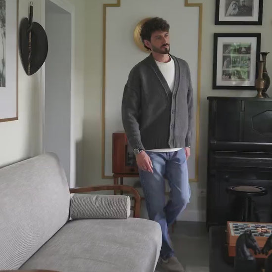 Gray Merino Wool Cardigan With Buttons And Pockets