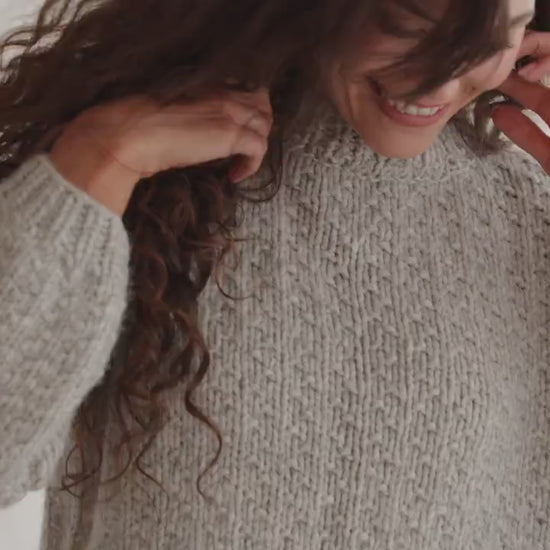 Light Gray Sweater, Soft Cable Knit Jumper, Grey Alpaca Pullover, Chunky Knit Wool Sweater, Balloon Sleeve Pullover In Grey, Knitted Jumper