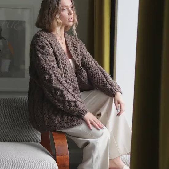 Brown Chunky Knit Aran Alpaca Cardigan