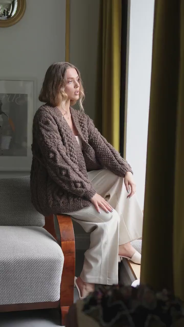 Brown Chunky Knit Aran Alpaca Cardigan