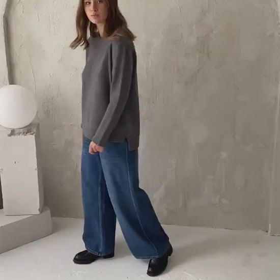 Gray Merino Wool and Cashmere Sweater