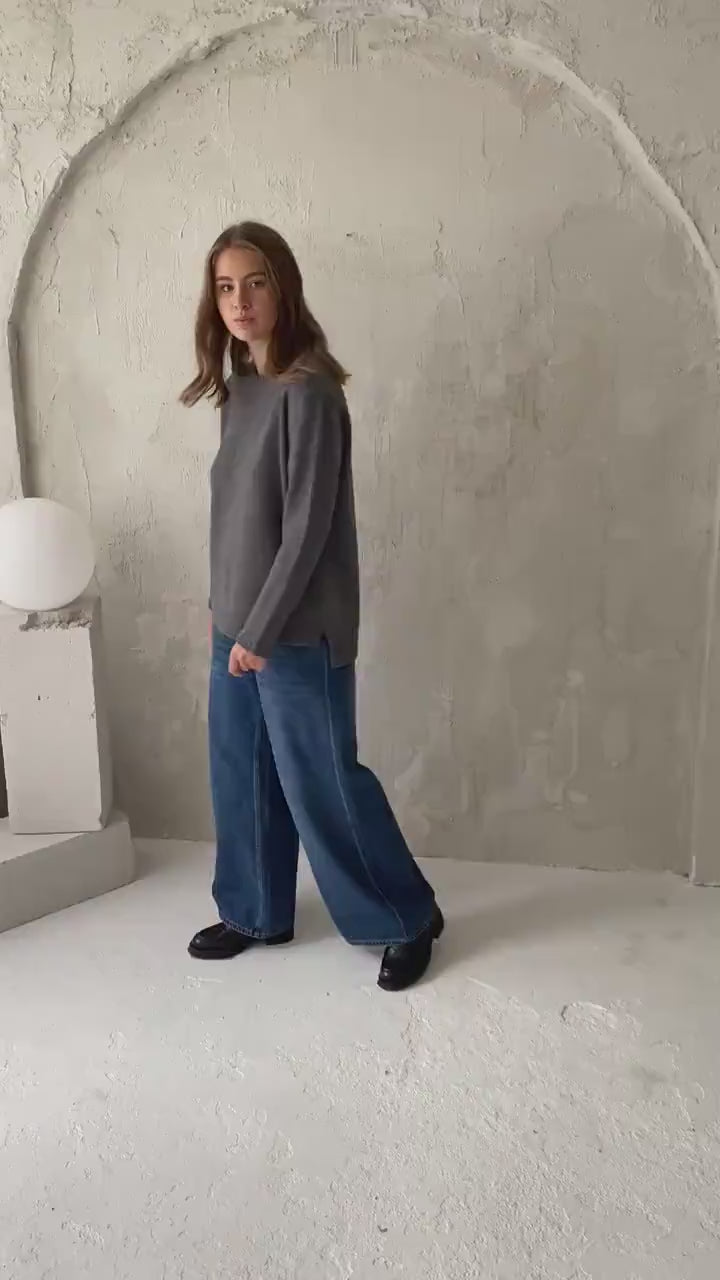 Gray Merino Wool and Cashmere Sweater