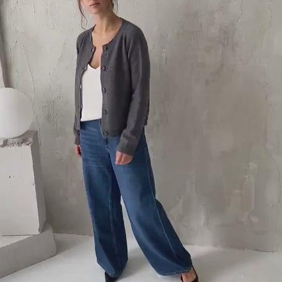 Short Merino Wool And Cashmere Cardigan With Buttons