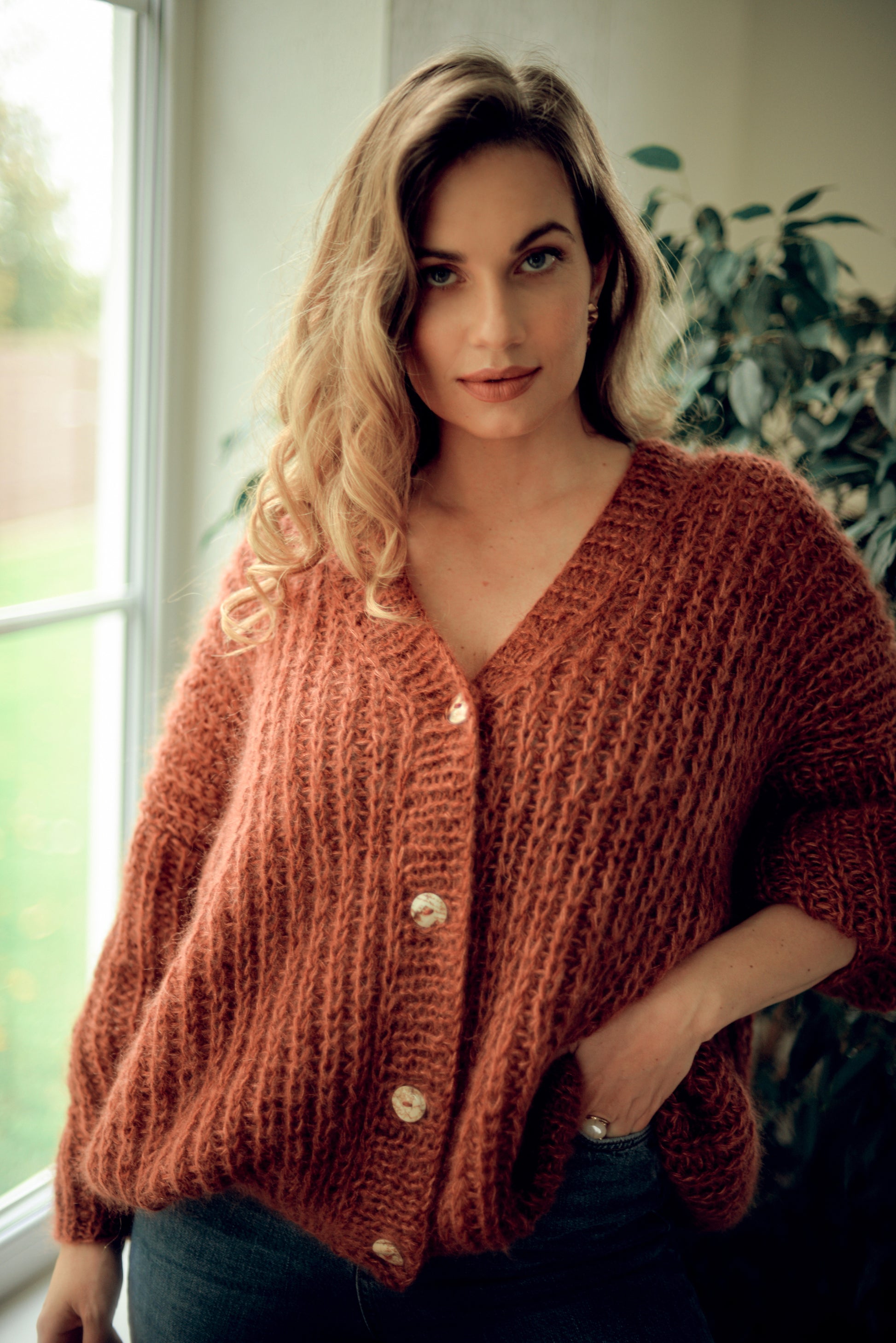 Rust Mohair Cardigan With Buttons