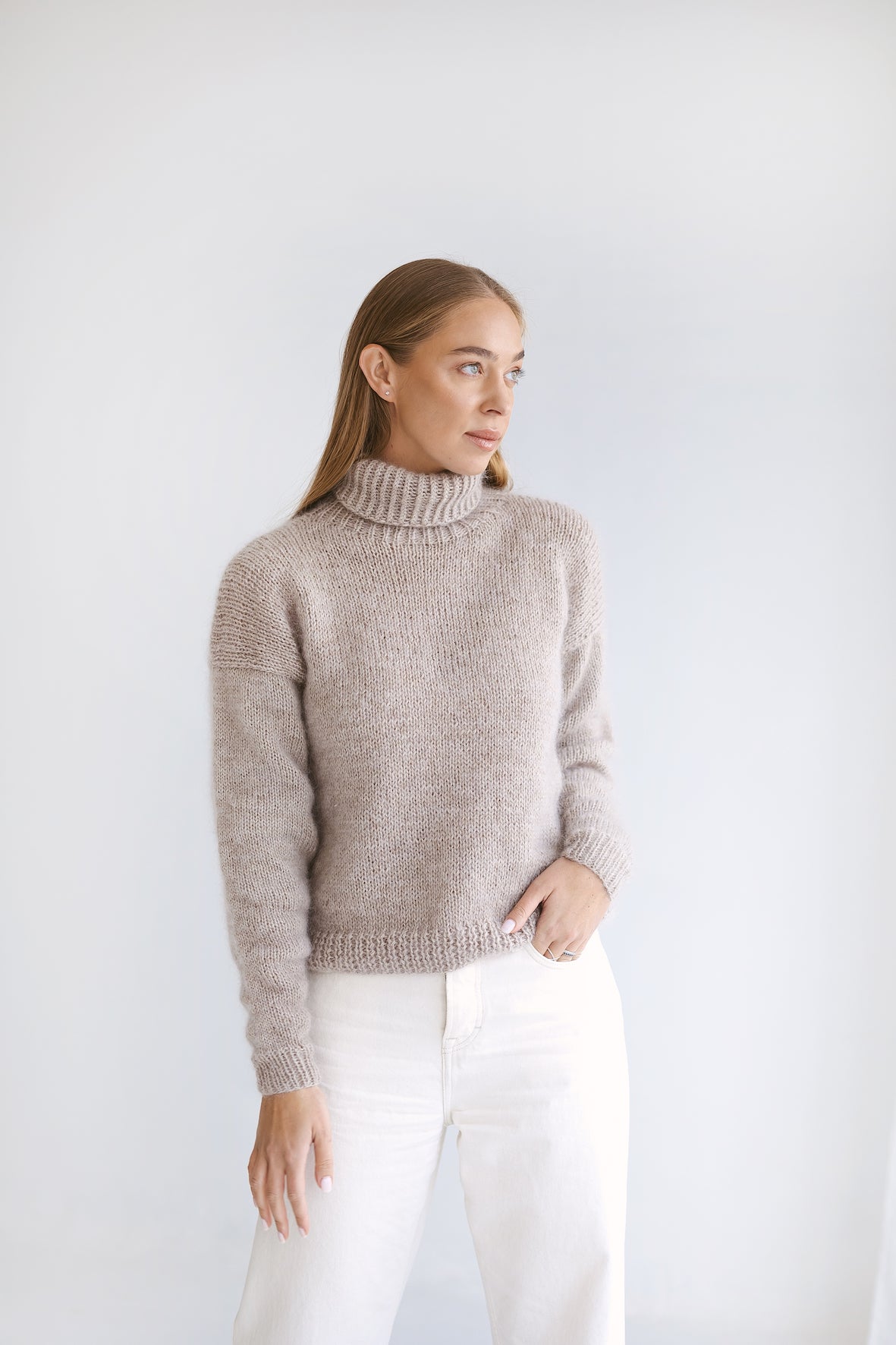 Beige mohair turtleneck jumper