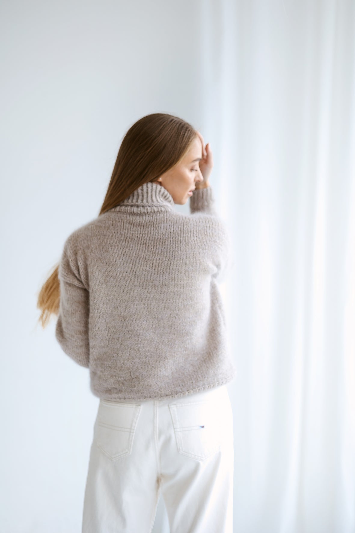 Beige mohair turtleneck pullover