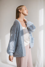 Load image into Gallery viewer, Light blue alpaca cardigan with pockets
