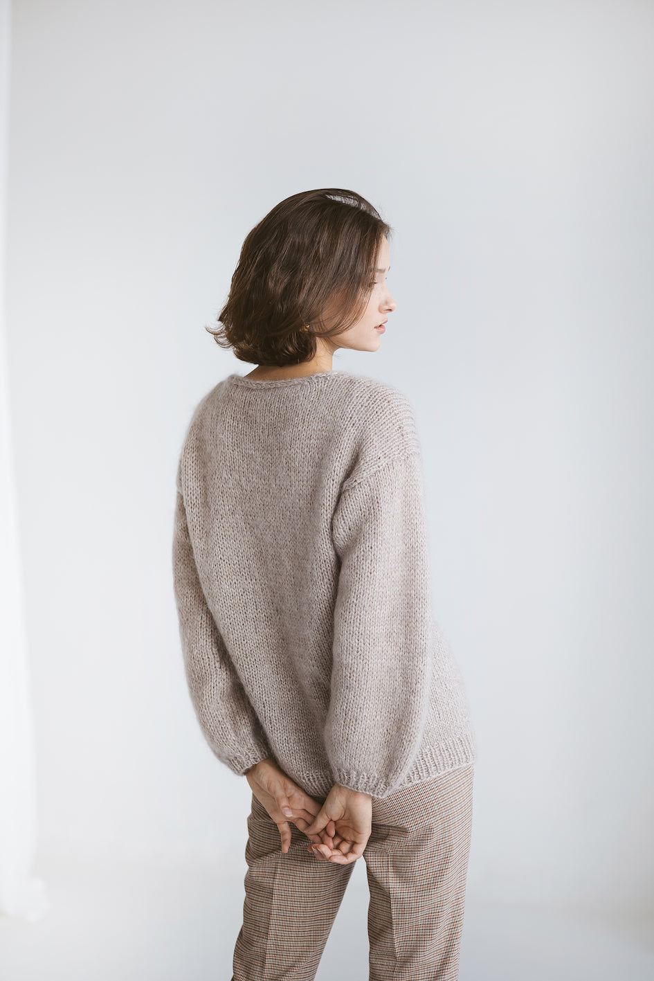 Beige mohair knitted thick sweater, camel alpaca wool blend jumper, taupe fuzzy cable knit pullover, creamy fluffy slightly oversized pull