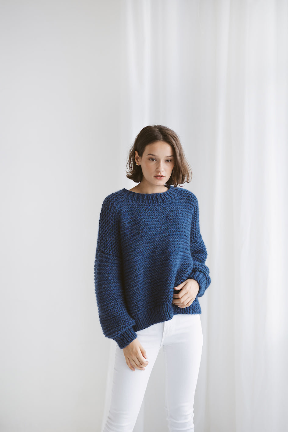Blue Chunky Knit Alpaca Sweater