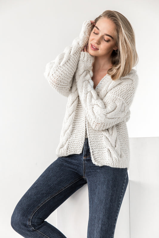 White Chunky Knit Cardigan