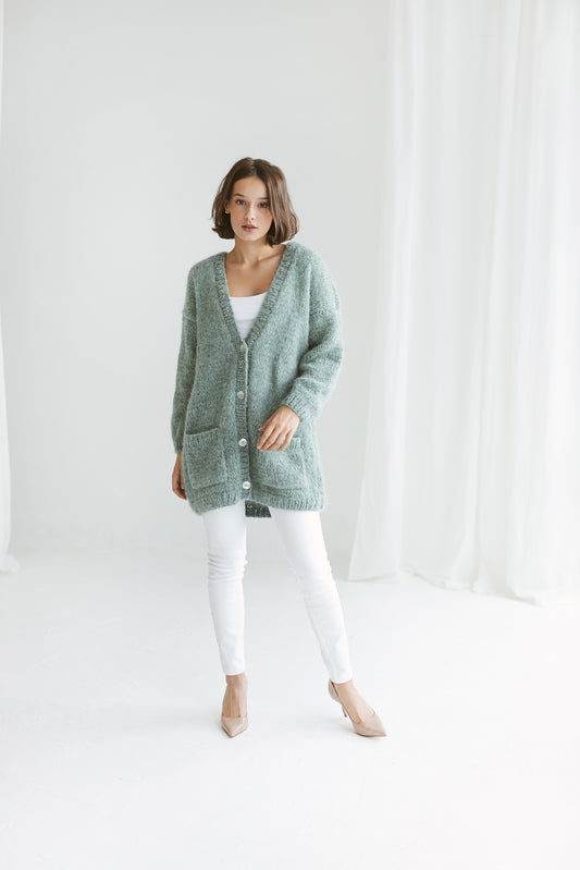 Sage green cardigan with pockets and buttons