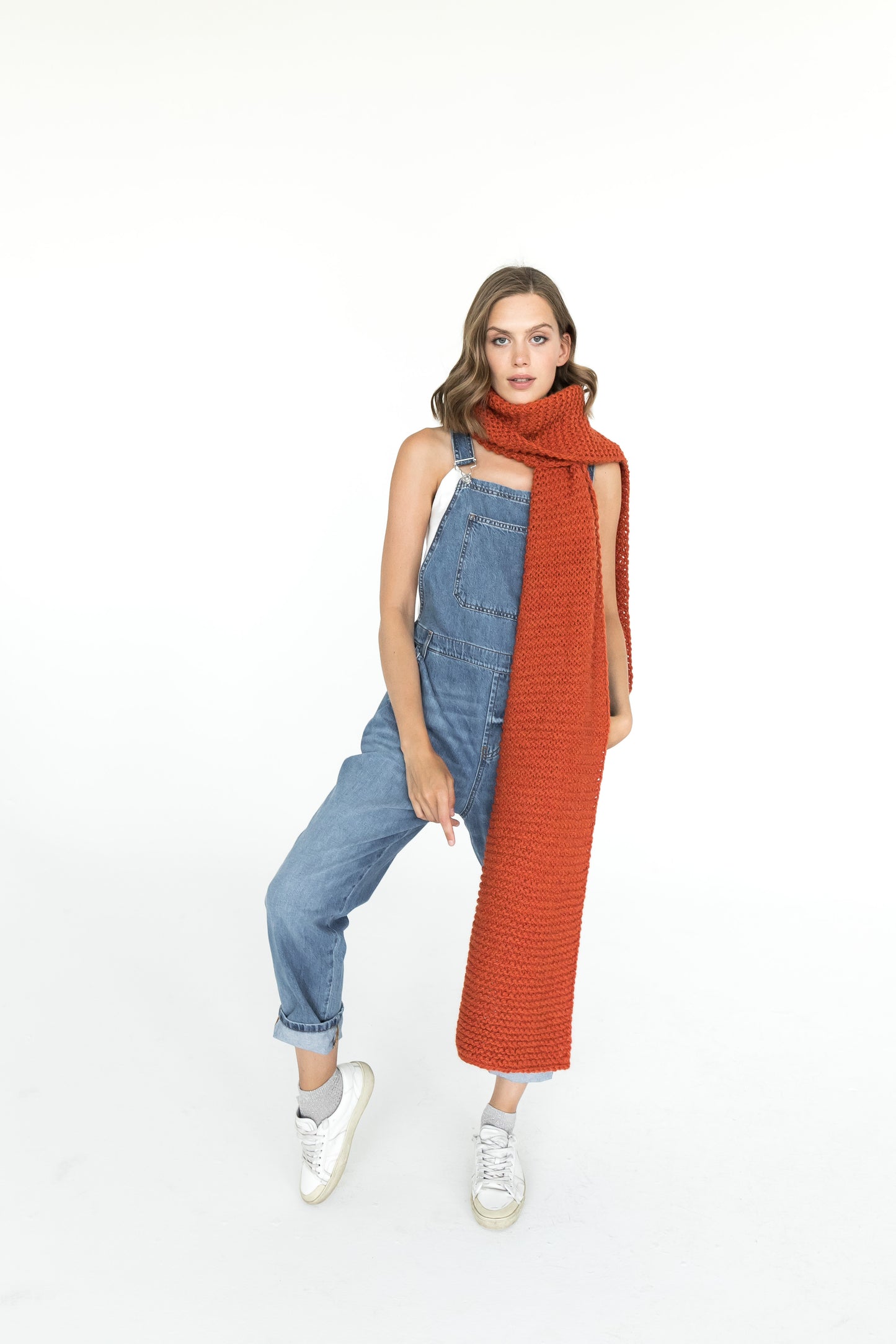 Orange alpaca wool scarf, chunky knit long squash scarf, rust oversize neck warmer, burned orange knitted shawl, carrot color unisex scarves
